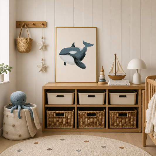 Gentle Orca Poster – Minimal Ocean Kids Wall Art