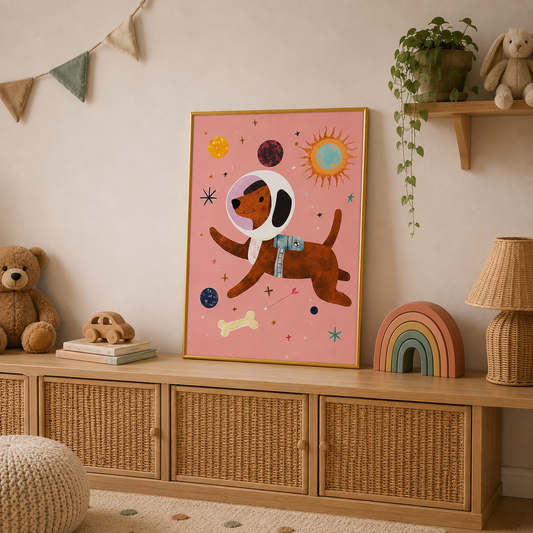 Cosmic Puppy Poster – Space Dog Kids Wall Art