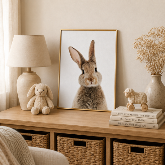 Little Bunny Portrait Poster – Neutral Nursery Wall Art