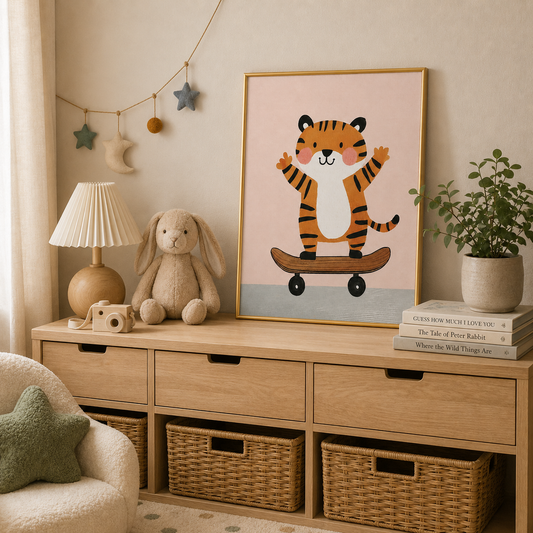 Skateboarding Tiger Poster – Playful Kids Room Wall Art