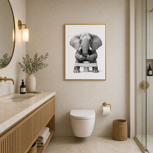 Funny Elephant Bathroom Poster – Relatable Phone Humor Wall Art