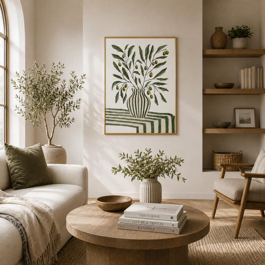 Olive Branch Vase Poster – Mediterranean Botanical Wall Art