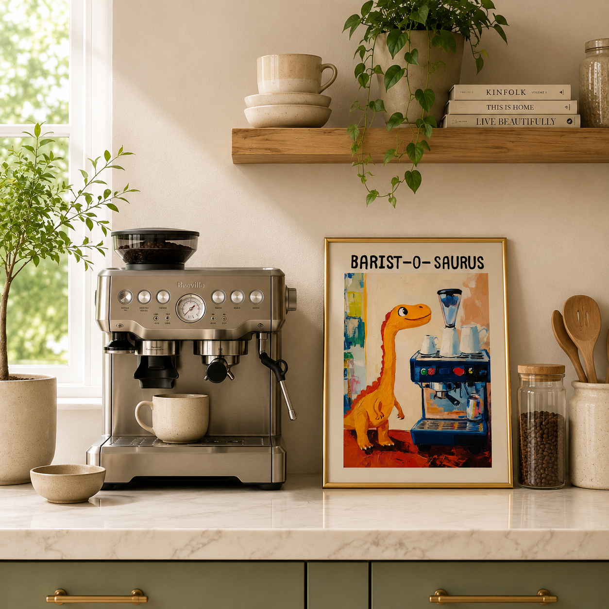 Barist-O-Saurus Dinosaur Coffee Poster – Cute Kitchen Wall Art