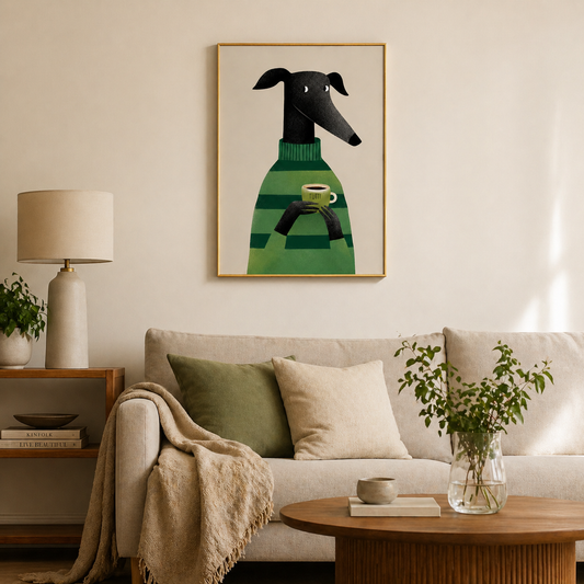 Cozy Coffee Dog Poster – Scandinavian Minimal Wall Art
