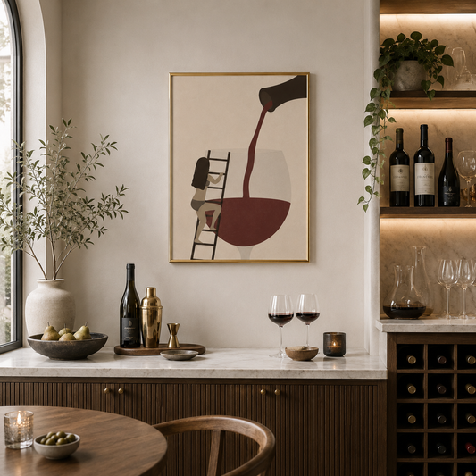Climbing Into Wine Poster – Minimalist Wine Lover Wall Art