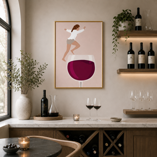 Leap Into Wine Poster – Playful Minimalist Wine Wall Art
