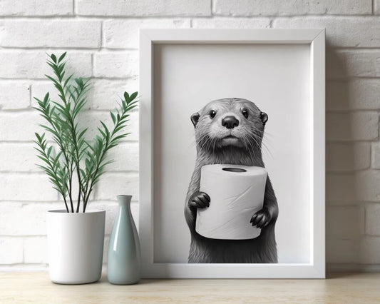Otter Poster Animal Bathroom Poster Otter Gift Otter Art Bathroom Wall Decor Poster Black and White Bathroom Print Digital Downl