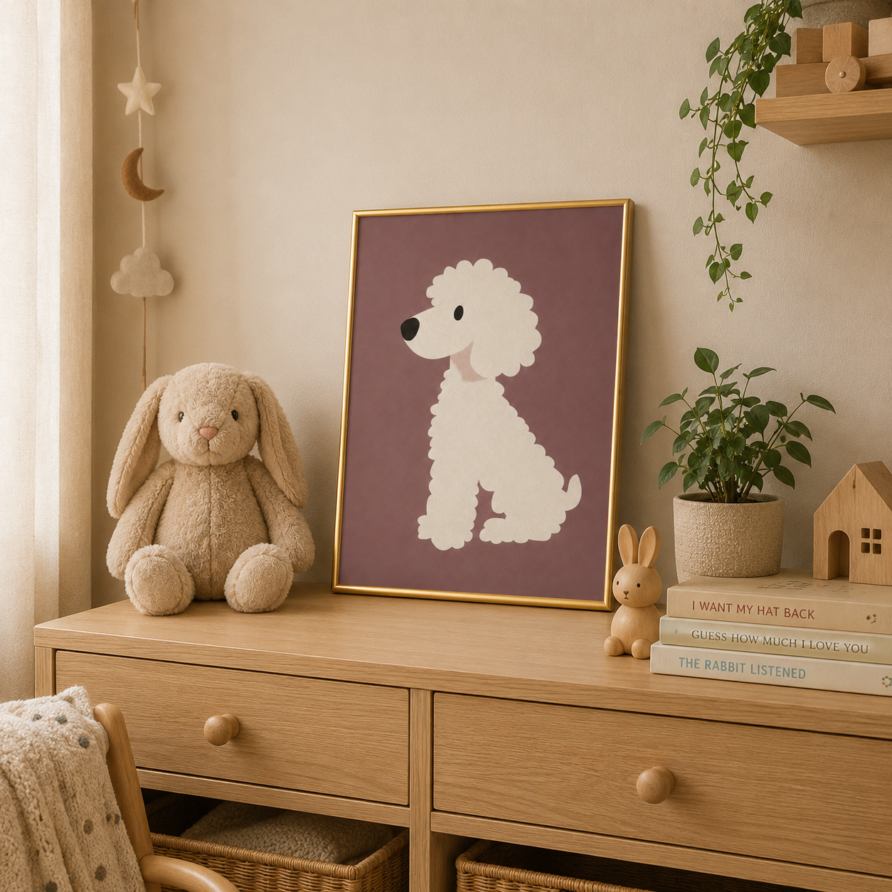 Fluffy Poodle Poster – Minimal Dog Kids Wall Art