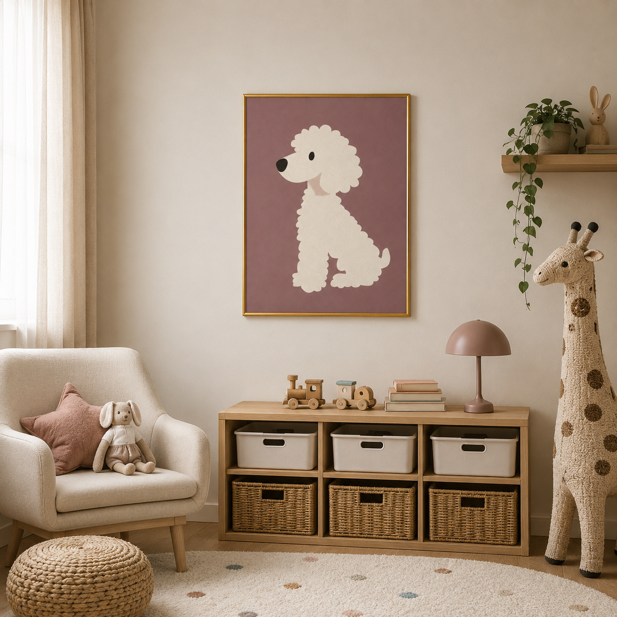 Fluffy Poodle Poster – Minimal Dog Kids Wall Art