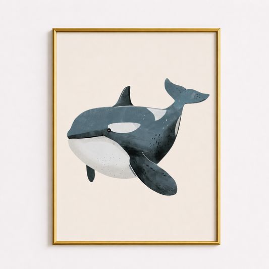 Gentle Orca Poster – Minimal Ocean Kids Wall Art