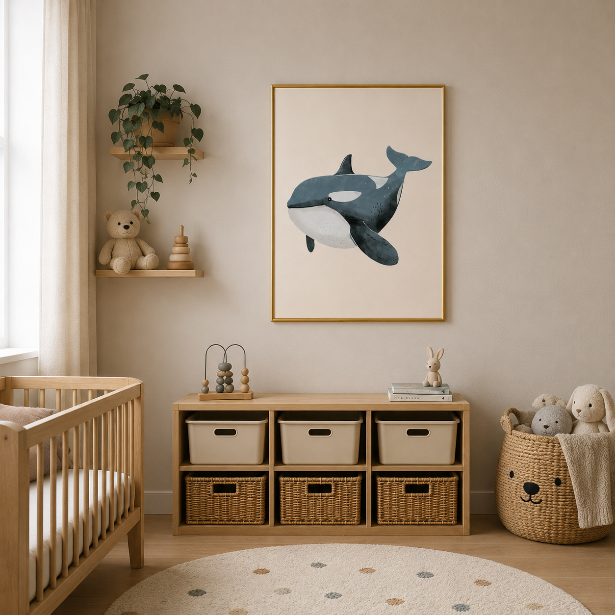 Gentle Orca Poster – Minimal Ocean Kids Wall Art