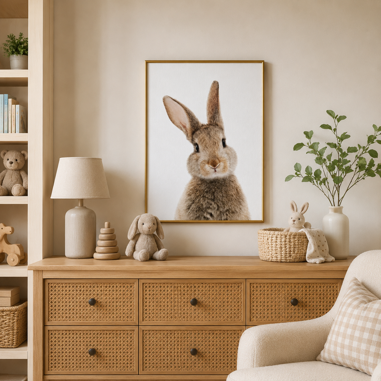 Little Bunny Portrait Poster – Neutral Nursery Wall Art