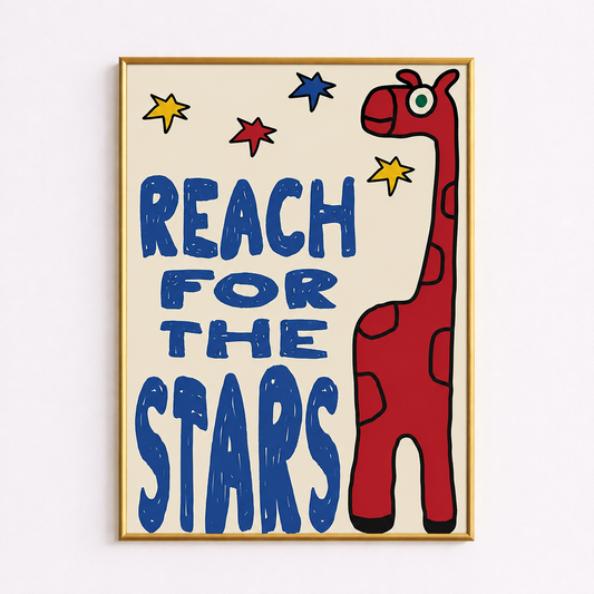 Reach for the Stars Giraffe Poster – Inspirational Kids Wall Art