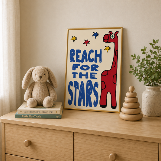 Reach for the Stars Giraffe Poster – Inspirational Kids Wall Art