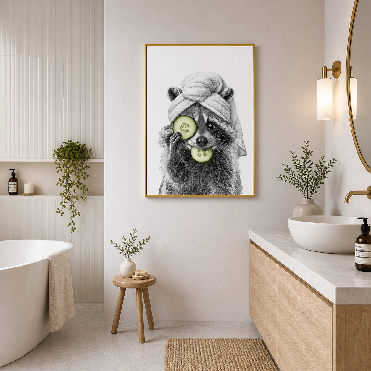 Cute Raccoon Spa Poster – Self Care Bathroom Wall Art
