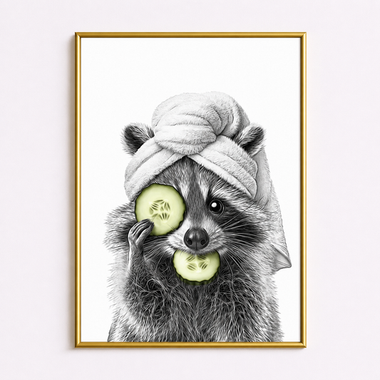 Cute Raccoon Spa Poster – Self Care Bathroom Wall Art
