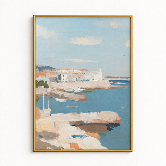 Quiet Mediterranean Harbour Coastal Landscape Poster