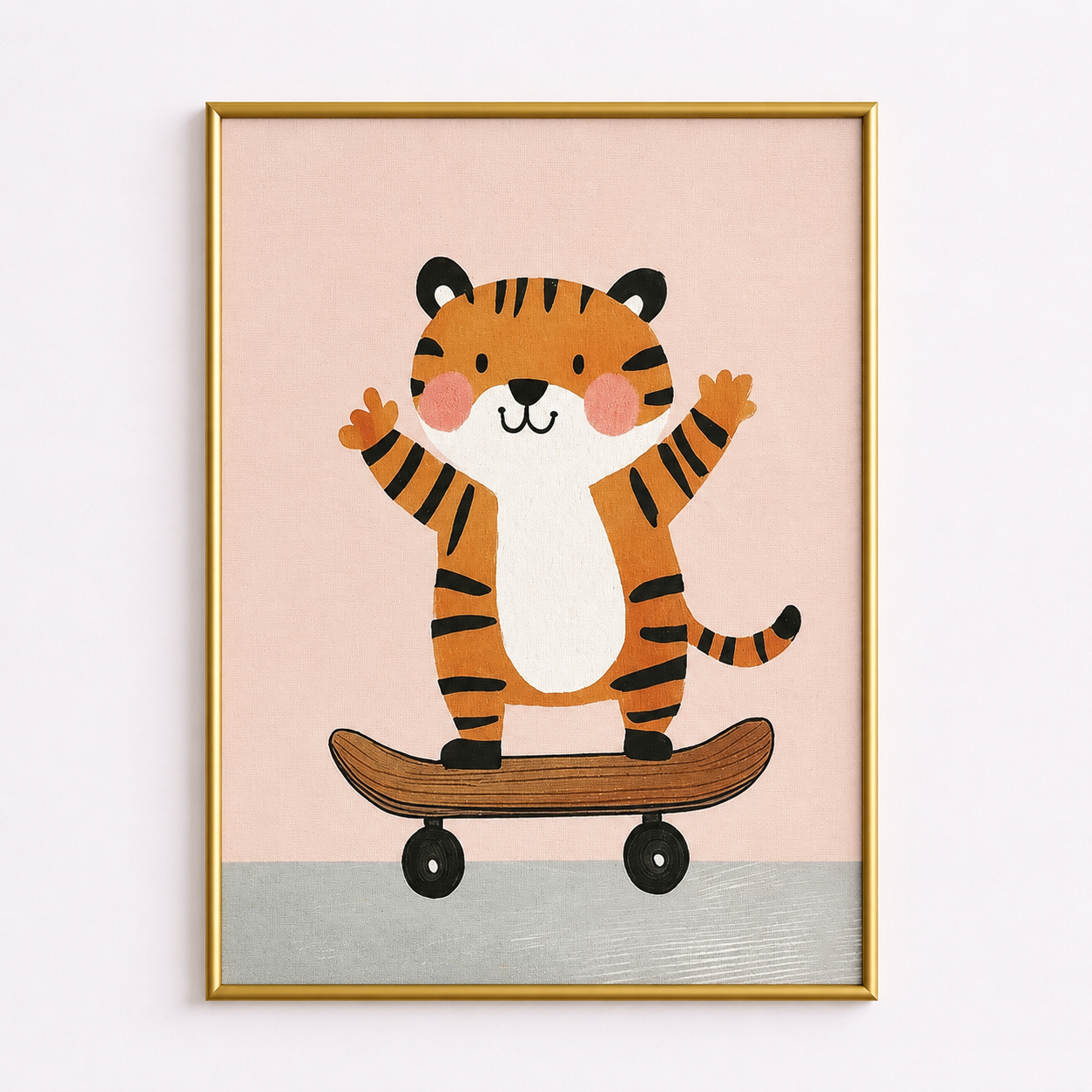 Skateboarding Tiger Poster – Playful Kids Room Wall Art