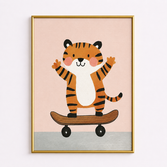 Skateboarding Tiger Poster – Playful Kids Room Wall Art