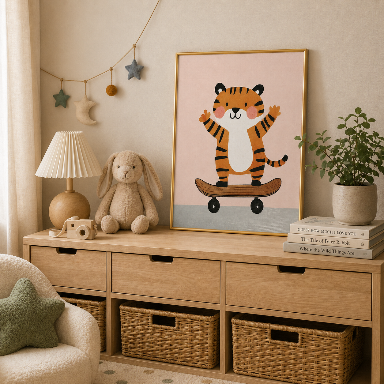 Skateboarding Tiger Poster – Playful Kids Room Wall Art