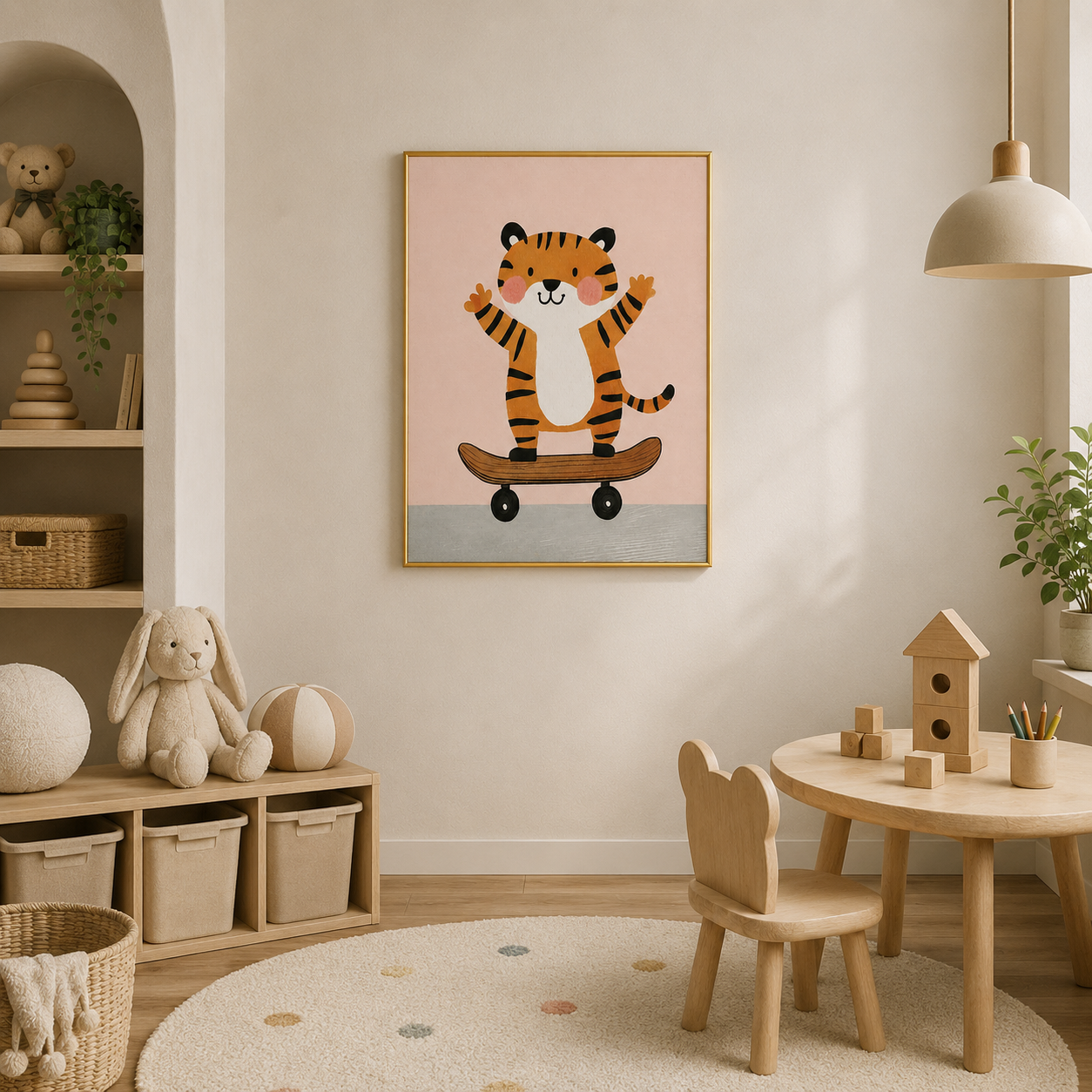 Skateboarding Tiger Poster – Playful Kids Room Wall Art