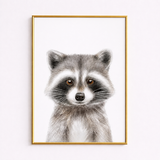 Baby Raccoon Poster – Minimalist Woodland Animal Wall Art