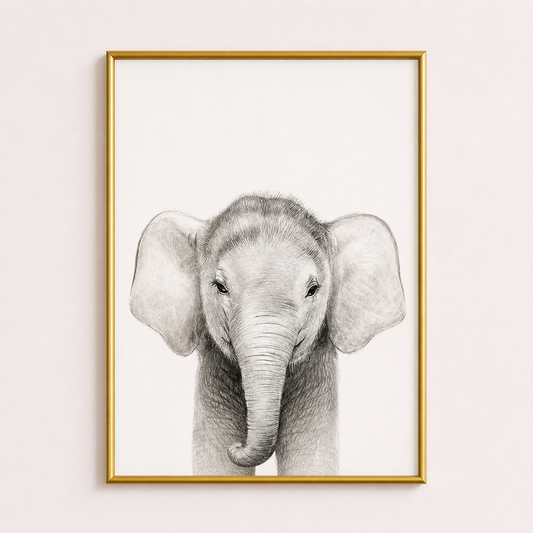 Baby Elephant Poster – Minimalist Safari Animal Wall Art