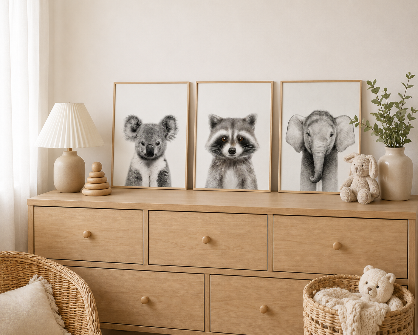 Baby Raccoon Poster – Minimalist Woodland Animal Wall Art