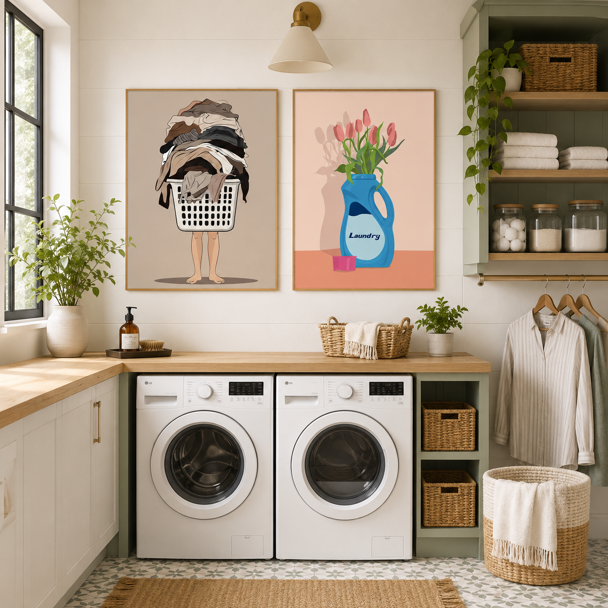 Fresh Blooms & Fresh Laundry – Minimalist Laundry Room Poster
