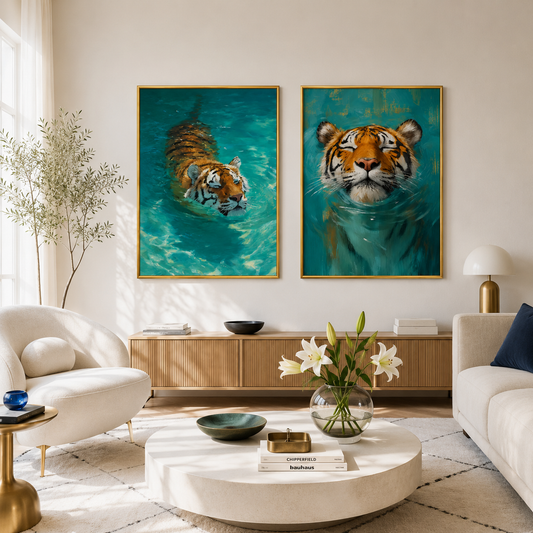Peaceful Drift – Tiger in Turquoise Waters Wall Art