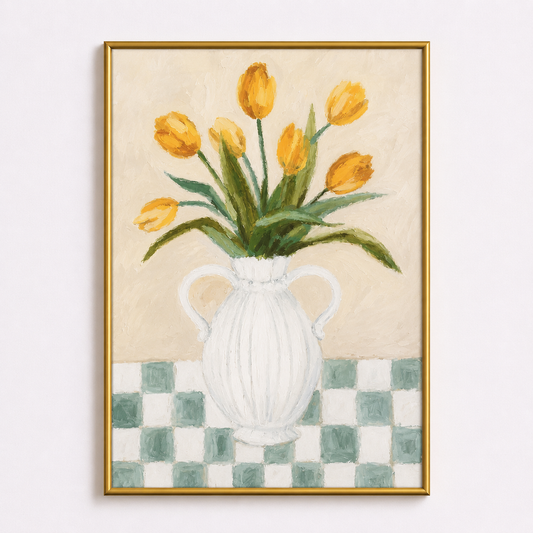 Golden Tulips Poster – Vintage Floral Still Life Wall Art