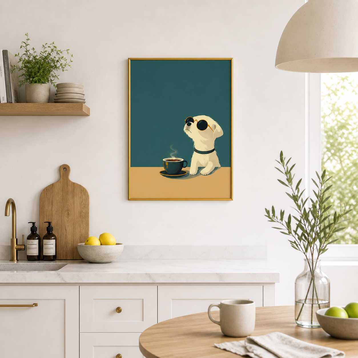 Minimal Coffee Dog Poster – Calm Aesthetic Wall Art