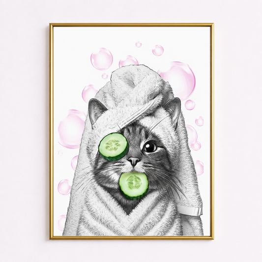 Cute Spa Cat Poster – Self Care Bathroom Wall Art