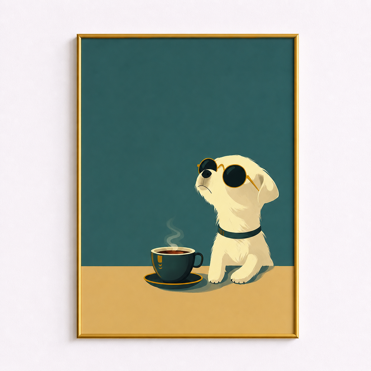 Minimal Coffee Dog Poster – Calm Aesthetic Wall Art