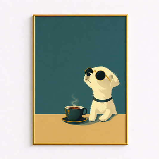 Minimal Coffee Dog Poster – Calm Aesthetic Wall Art