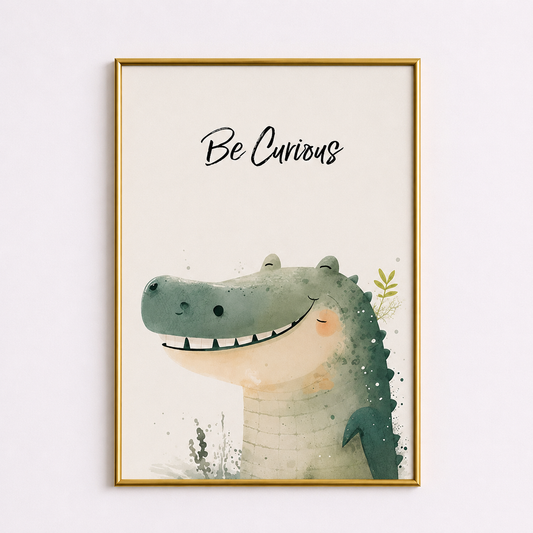 Be Curious Crocodile Poster – Nursery Wall Art