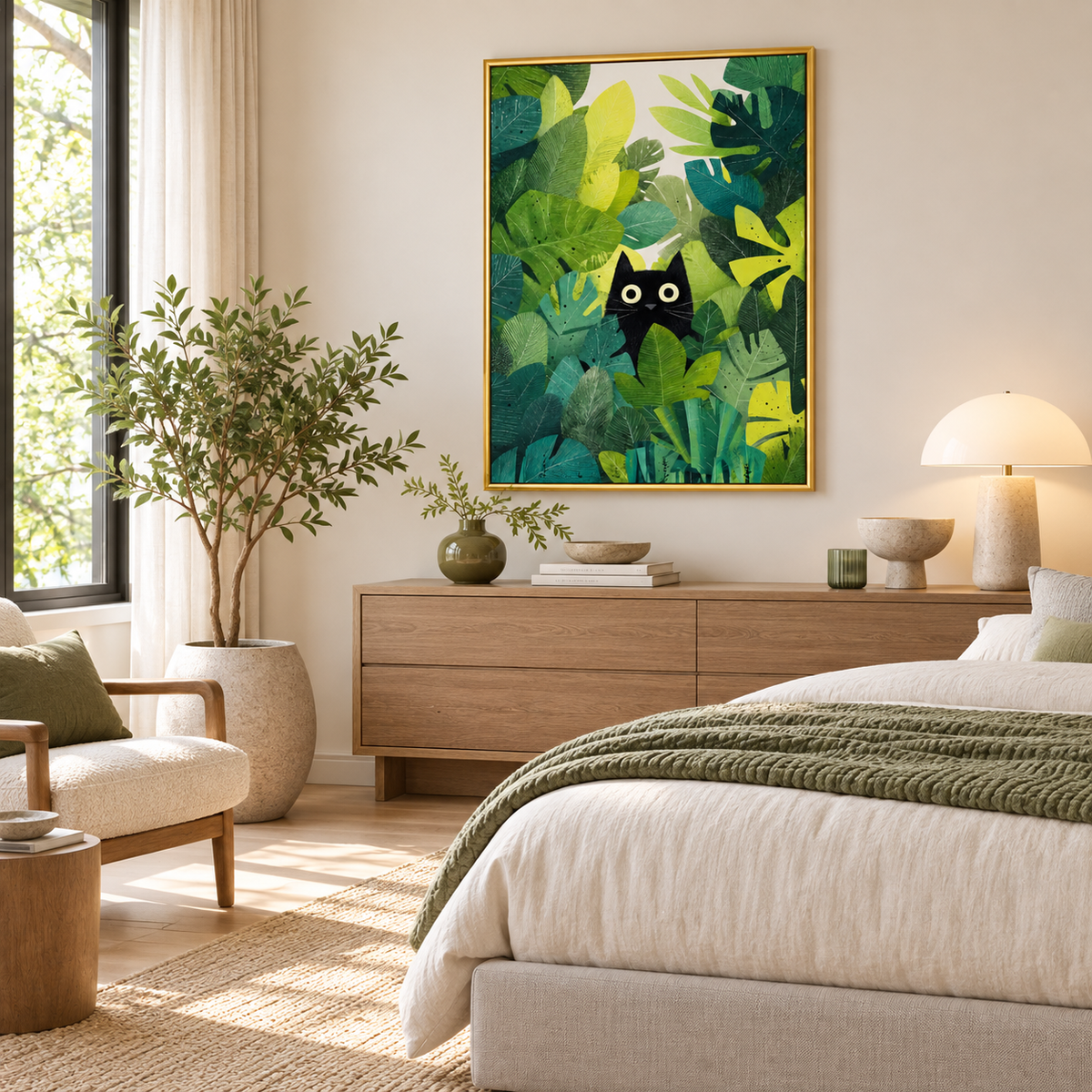 Jungle Peek Black Cat Botanical Poster