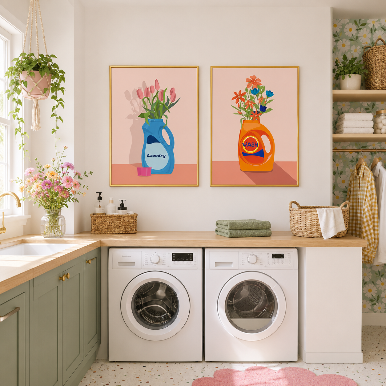 Fresh Blooms & Fresh Laundry – Minimalist Laundry Room Poster