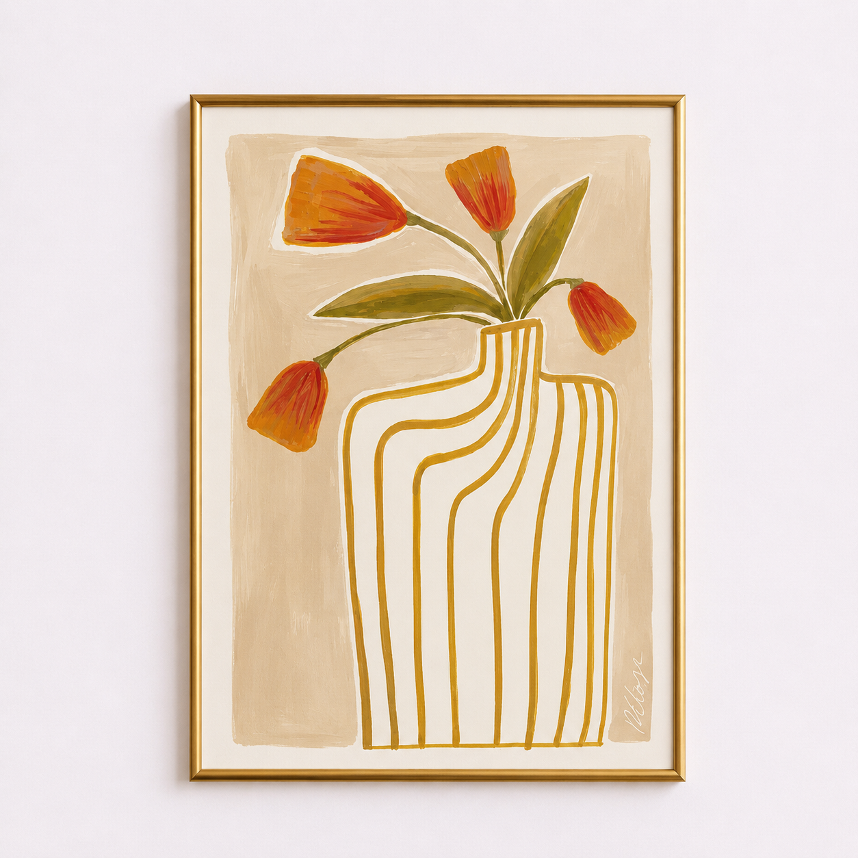 Golden Bloom Vase Poster – Modern Floral Wall Art