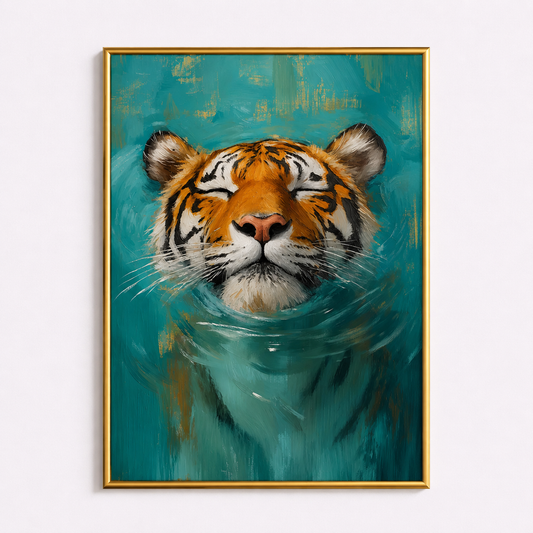 Peaceful Drift – Tiger in Turquoise Waters Wall Art