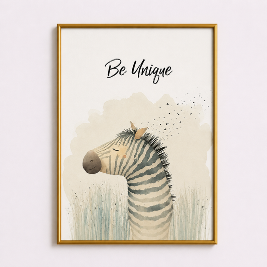 Be Unique Zebra Poster – Nursery Wall Art