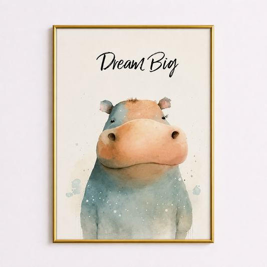 Dream Big Hippo Poster – Nursery Wall Art