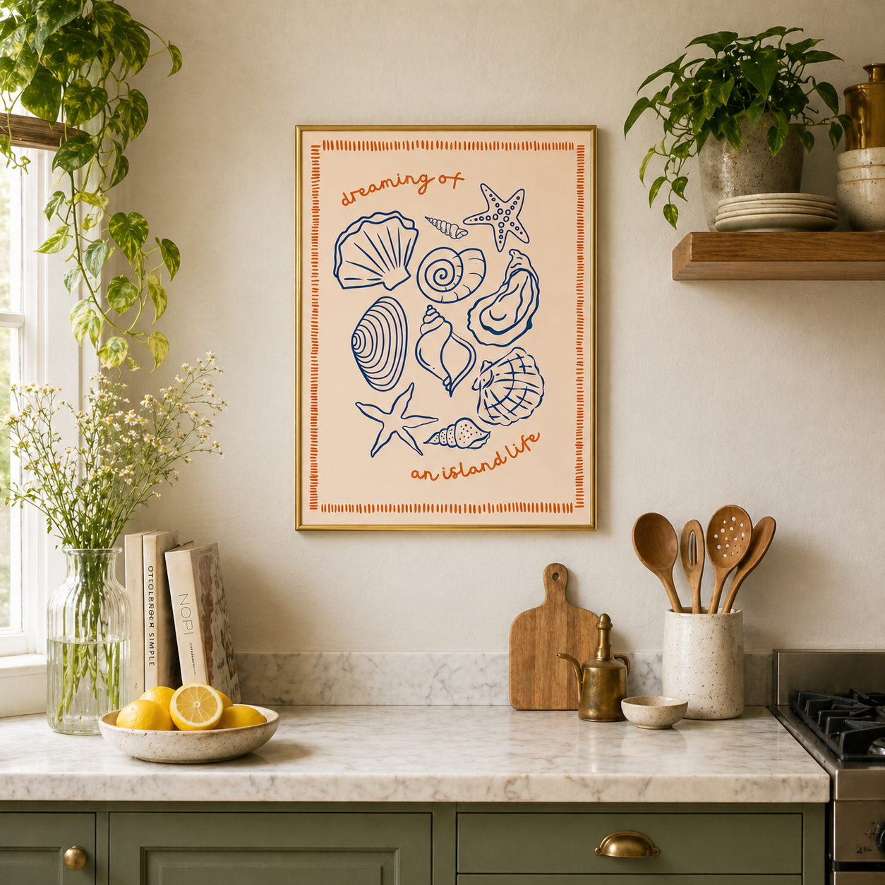 Dreaming of an Island Life – Coastal Shell Illustration Poster