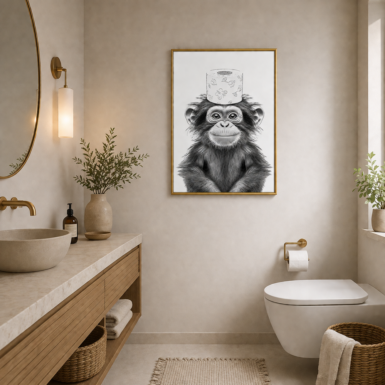 Funny Monkey Toilet Paper Poster – Bathroom Humor Wall Art