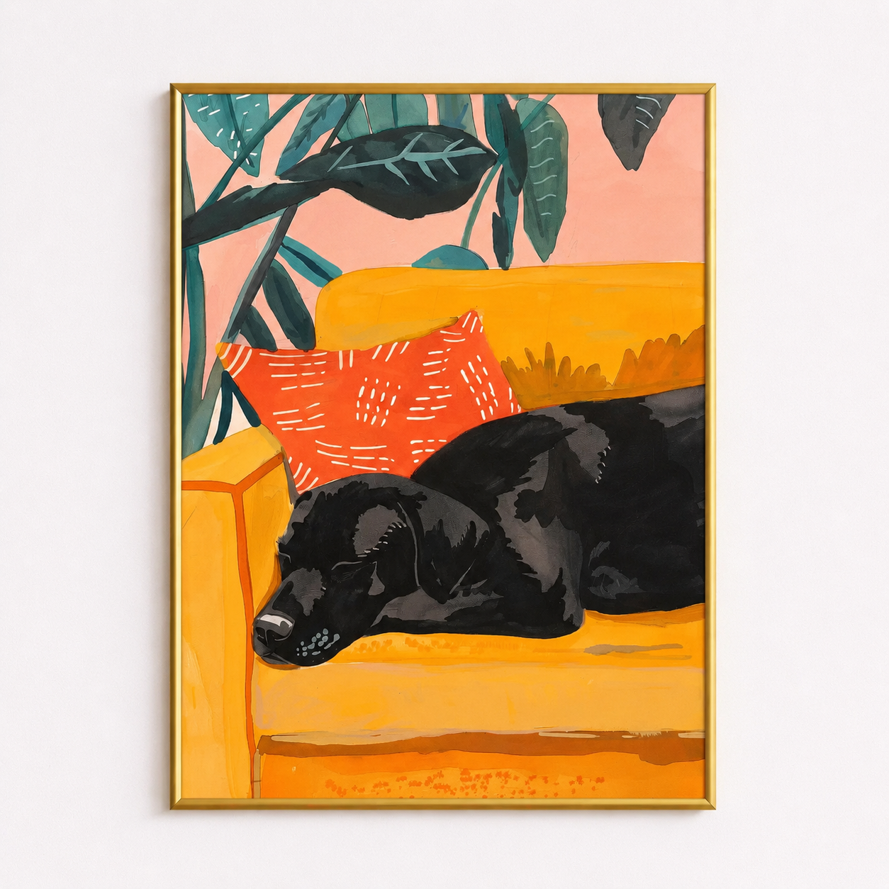 Sunny Sofa Siesta – Sleeping Black Dog Poster