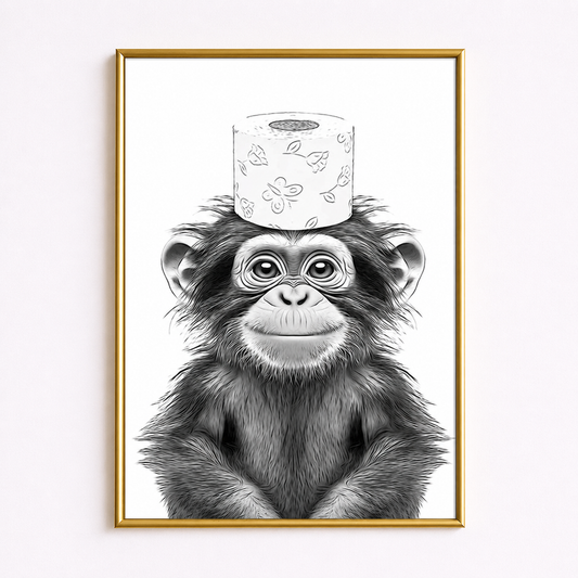 Funny Monkey Toilet Paper Poster – Bathroom Humor Wall Art