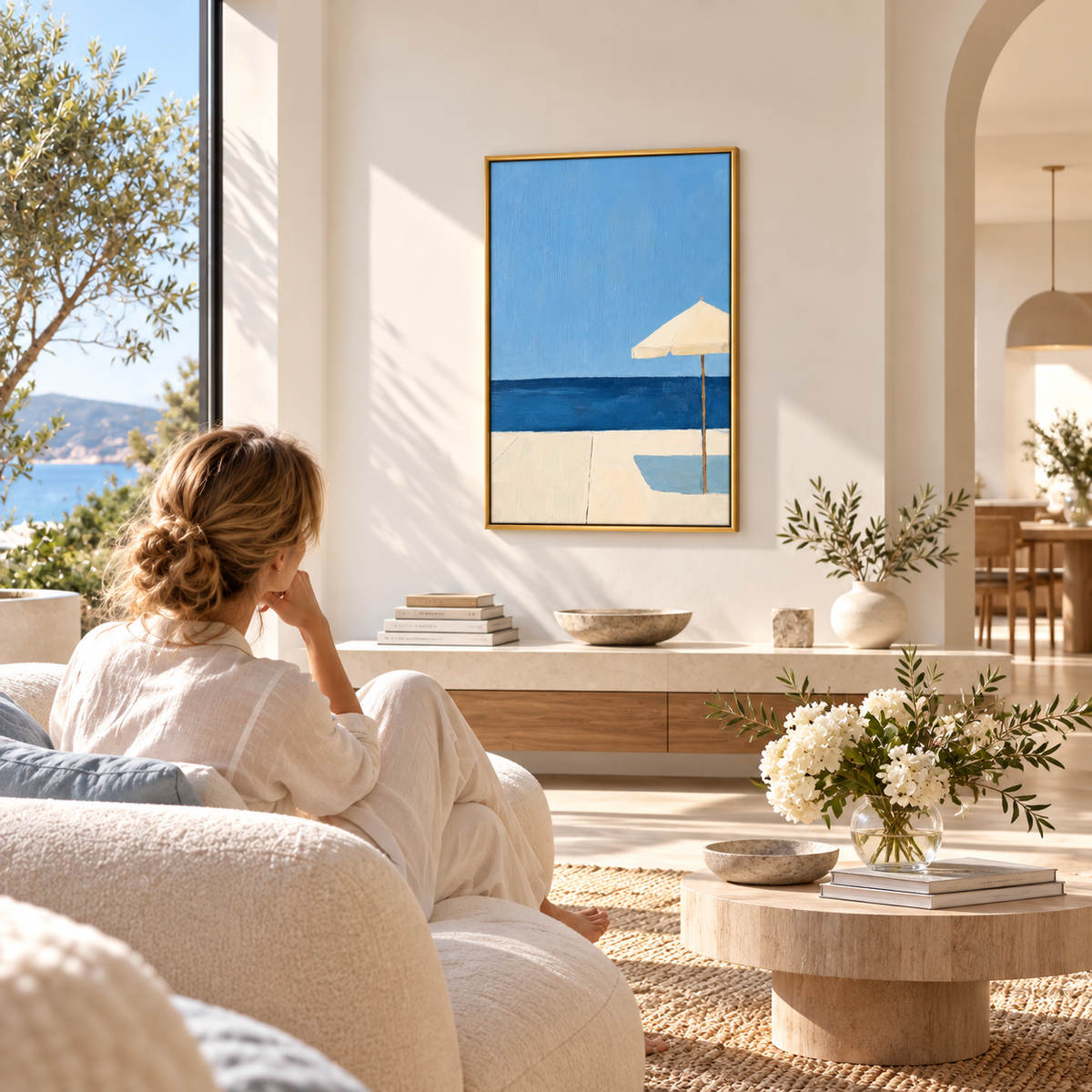Under the White Parasol Minimal Coastal Poster