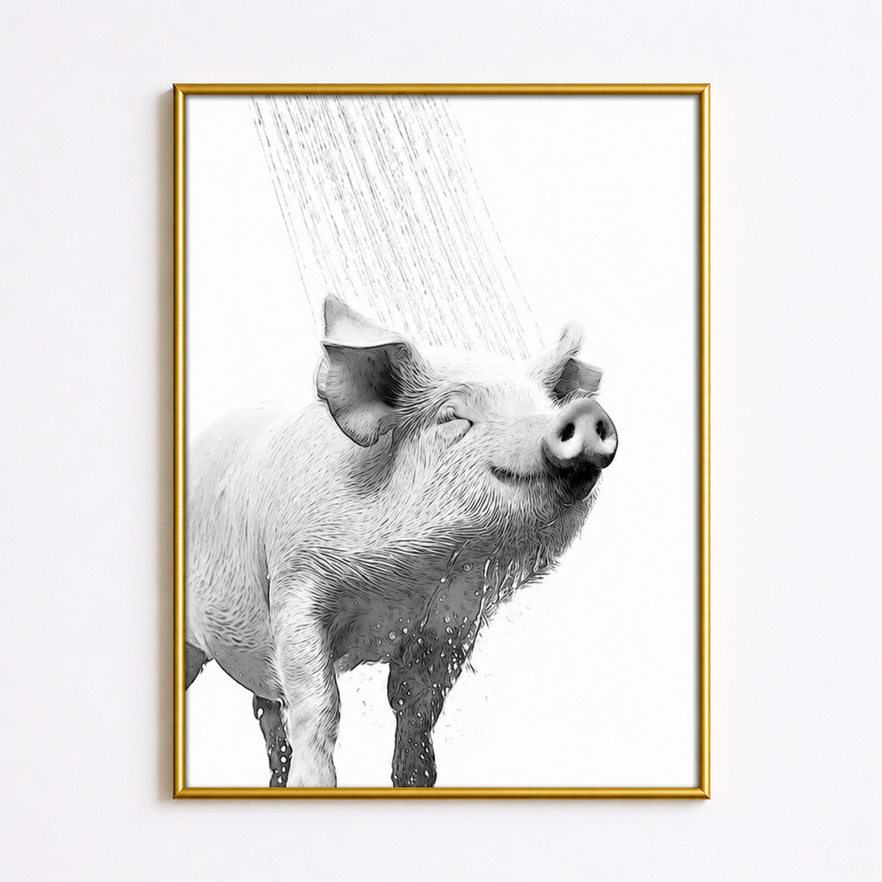 Cute Shower Pig Poster – Happy Bathroom Wall Art