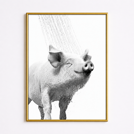 Cute Shower Pig Poster – Happy Bathroom Wall Art
