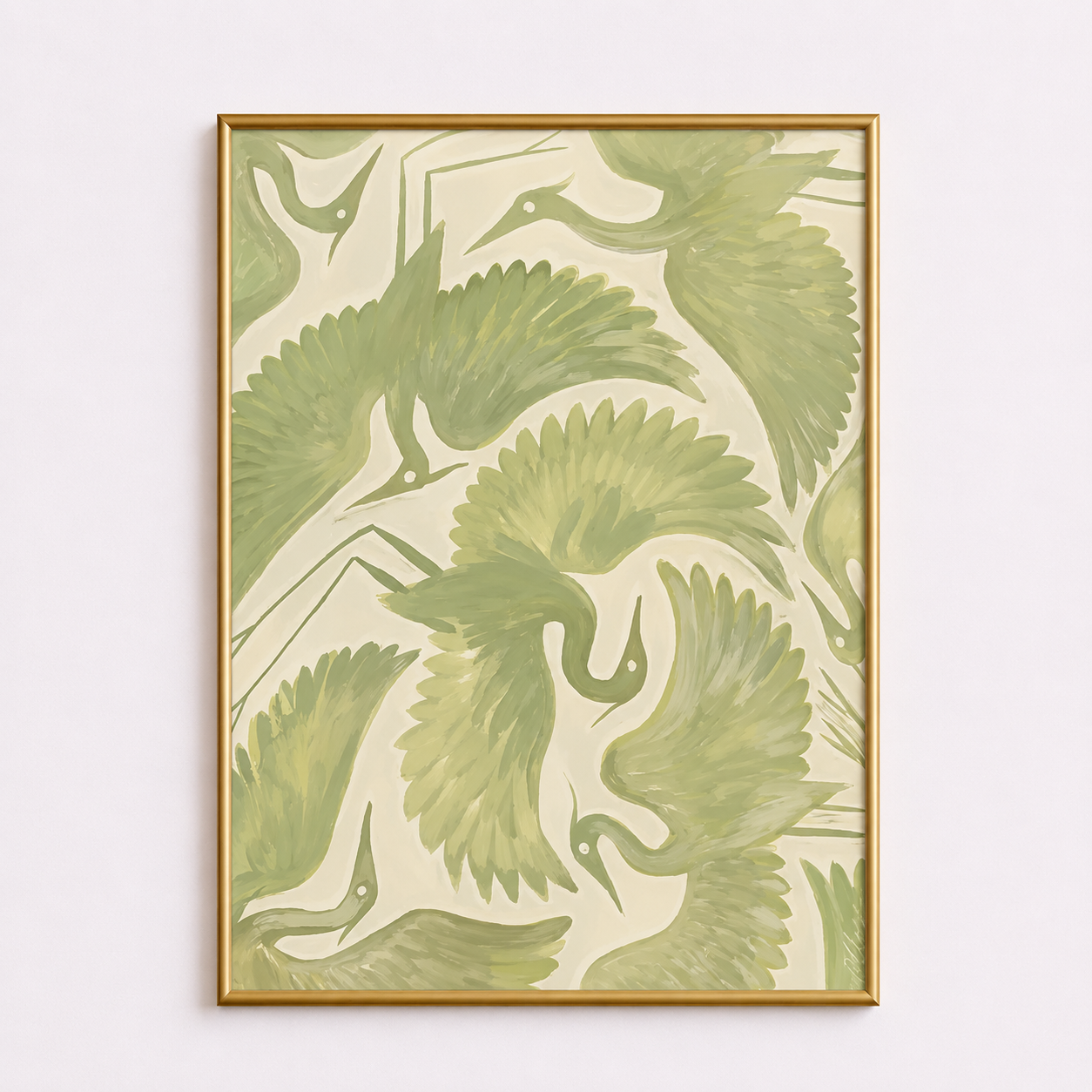 Sage Crane Harmony Poster – Botanical Bird Wall Art